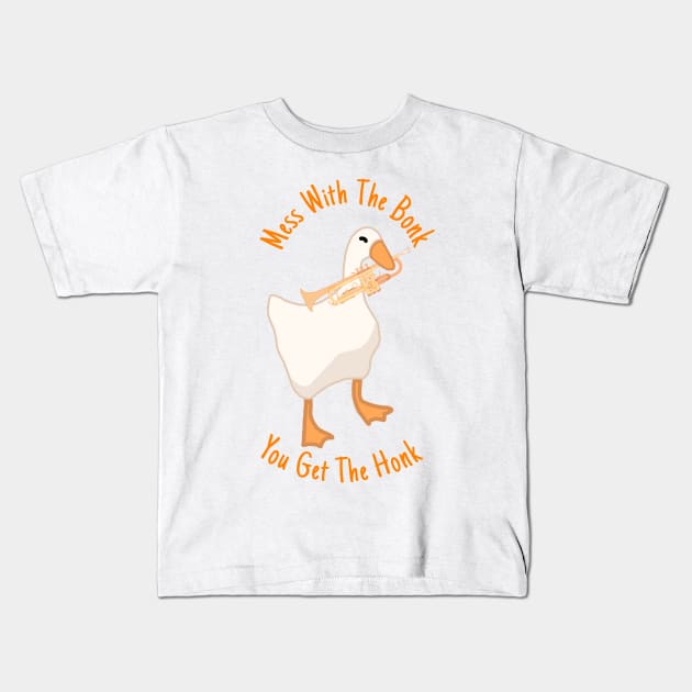 Combative Trumpet Goose Kids T-Shirt by Artstuffs121